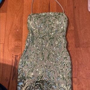 Light green sequin embroidered homecoming dress